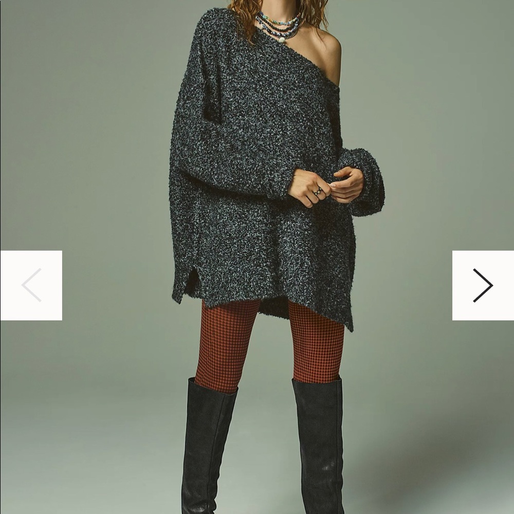 Free People Moira Slouchy Tunic Oversized Sweater in Black Combo